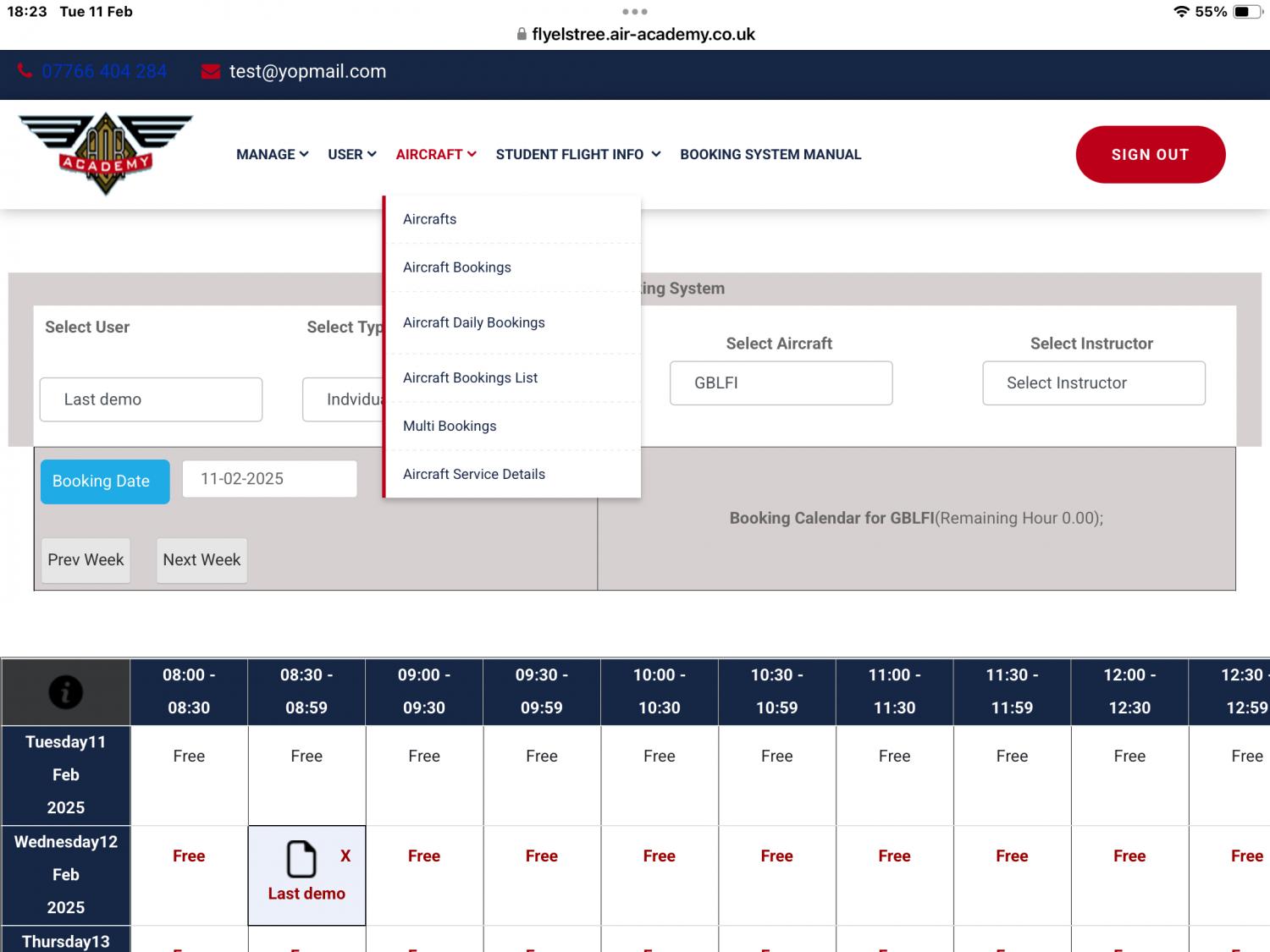 Aircraft admin  and Bookings 